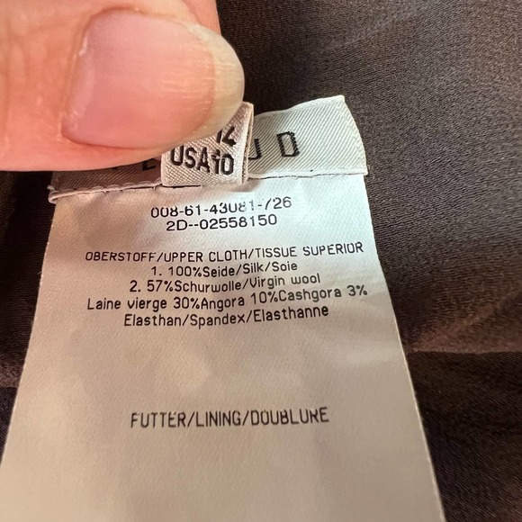 Feraud Pleated Mini Dress Womens Size 10 Brown Silk Strappy Sleeve Sweetheart - Picture 6 of 7